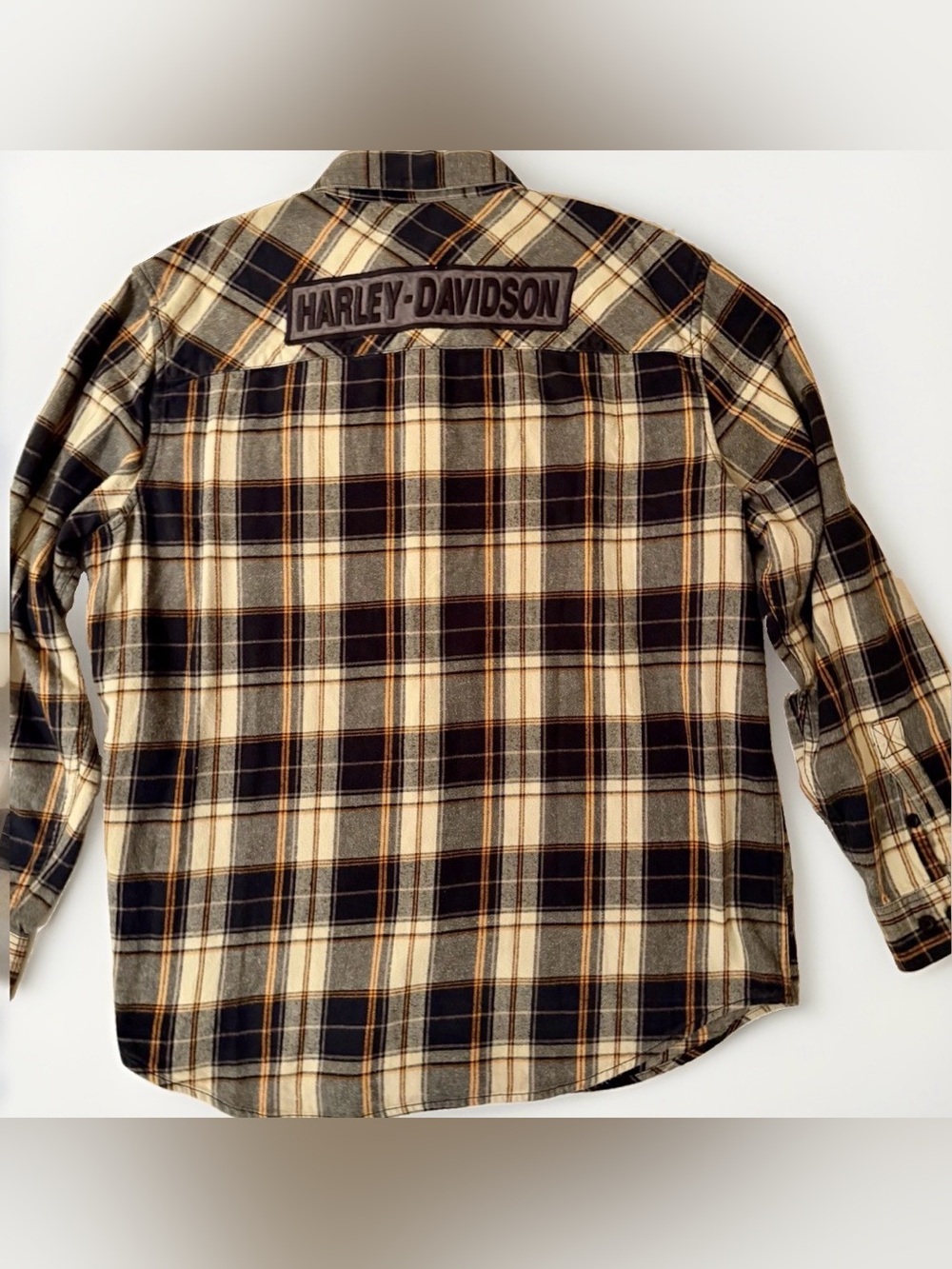 Harley-Davidson Flannel Shirt Mens XL Plaid Spellout Logo Button Up Biker
